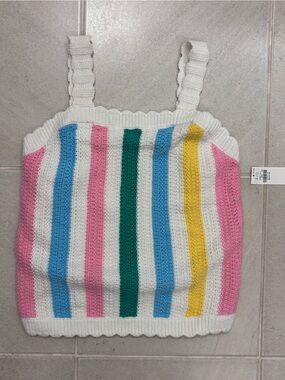 Old Navy White Knit Tank Top with Pink, Blue, Green & Yellow Stripes
